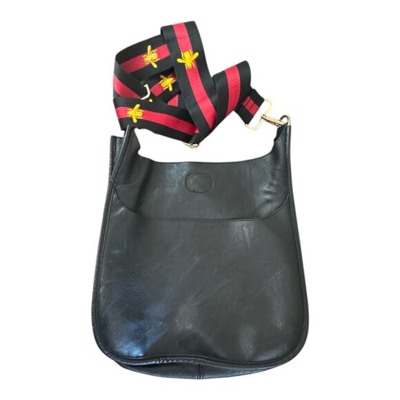 Ahdorned Studded  Leather Messenger Bag Embroidered Bee Strap & Gold Hardware - Picture 2 of 9